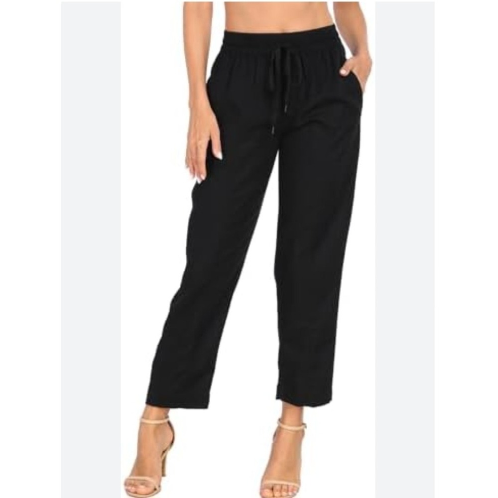 GAP Womens Pull-On Pants True Black Straight Leg Drawstring XL GP005844 NEW